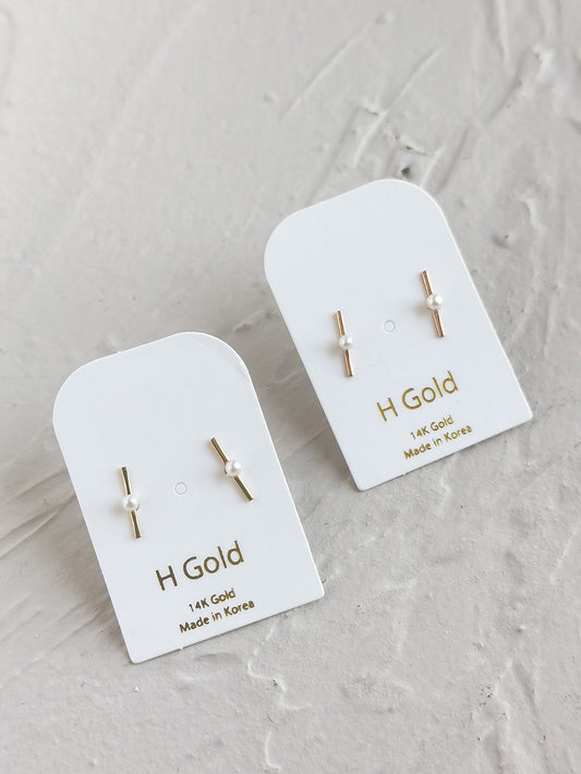 14k Pearl Bar Earrings