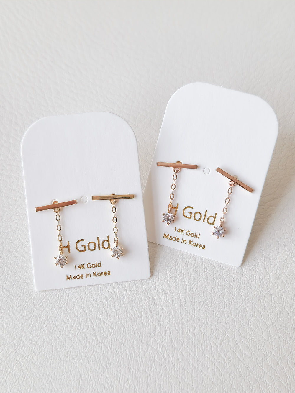 14k Gold Bar Drop Earrings with Cubic Zirconia