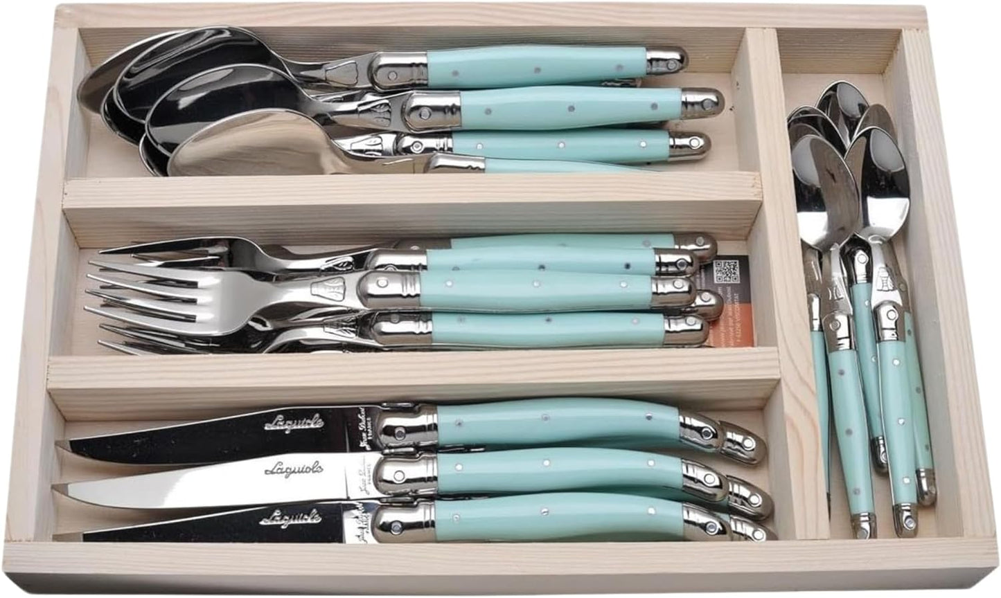 Jean dubost 24 pc everyday flatware set with turquoise handles