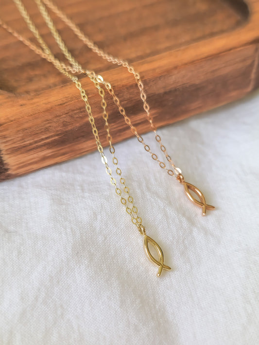 14K Gold fish Charm Necklace