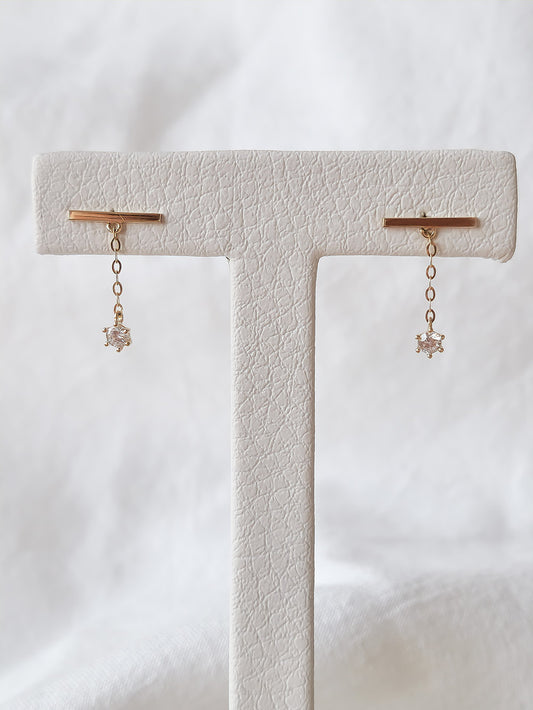 14k Gold Bar Drop Earrings with Cubic Zirconia