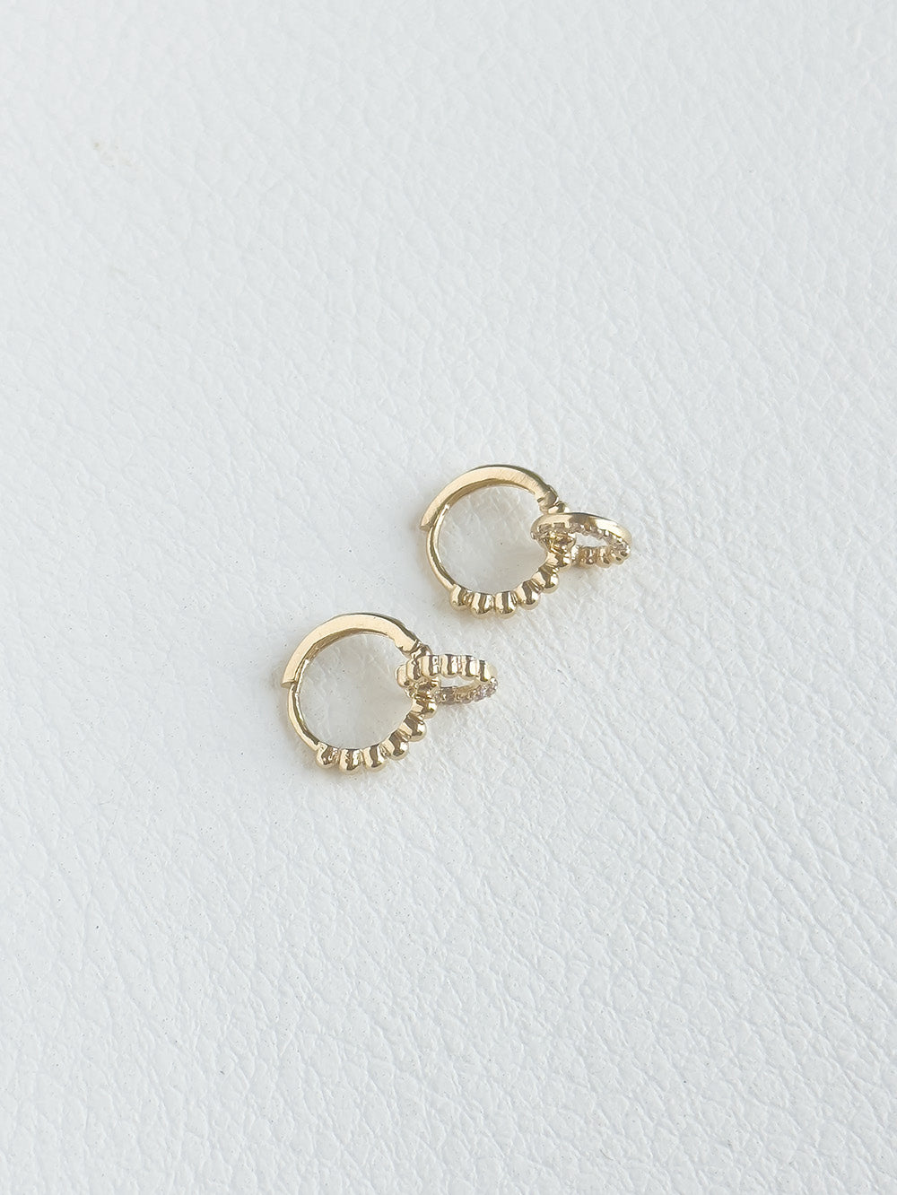 14k Gold Beaded Circle Drop Hoop Earrings