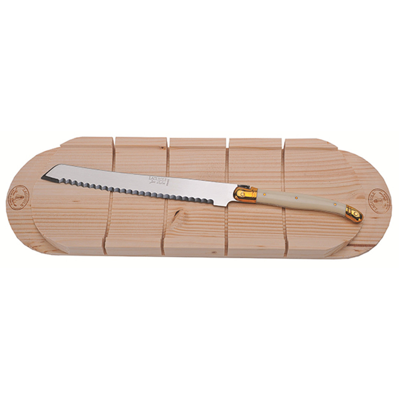 Jean Dubost Bread Knife with Ivory Handle and Baguette Board