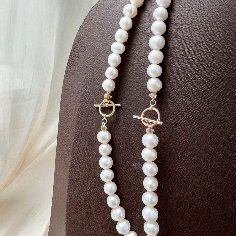 14k Toggle Bar Freshwater Pearl Necklace