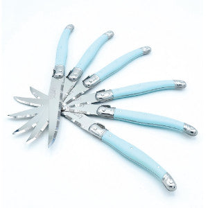 Jean Dubost 6 Steak Knives Turquoise in Wooden Block