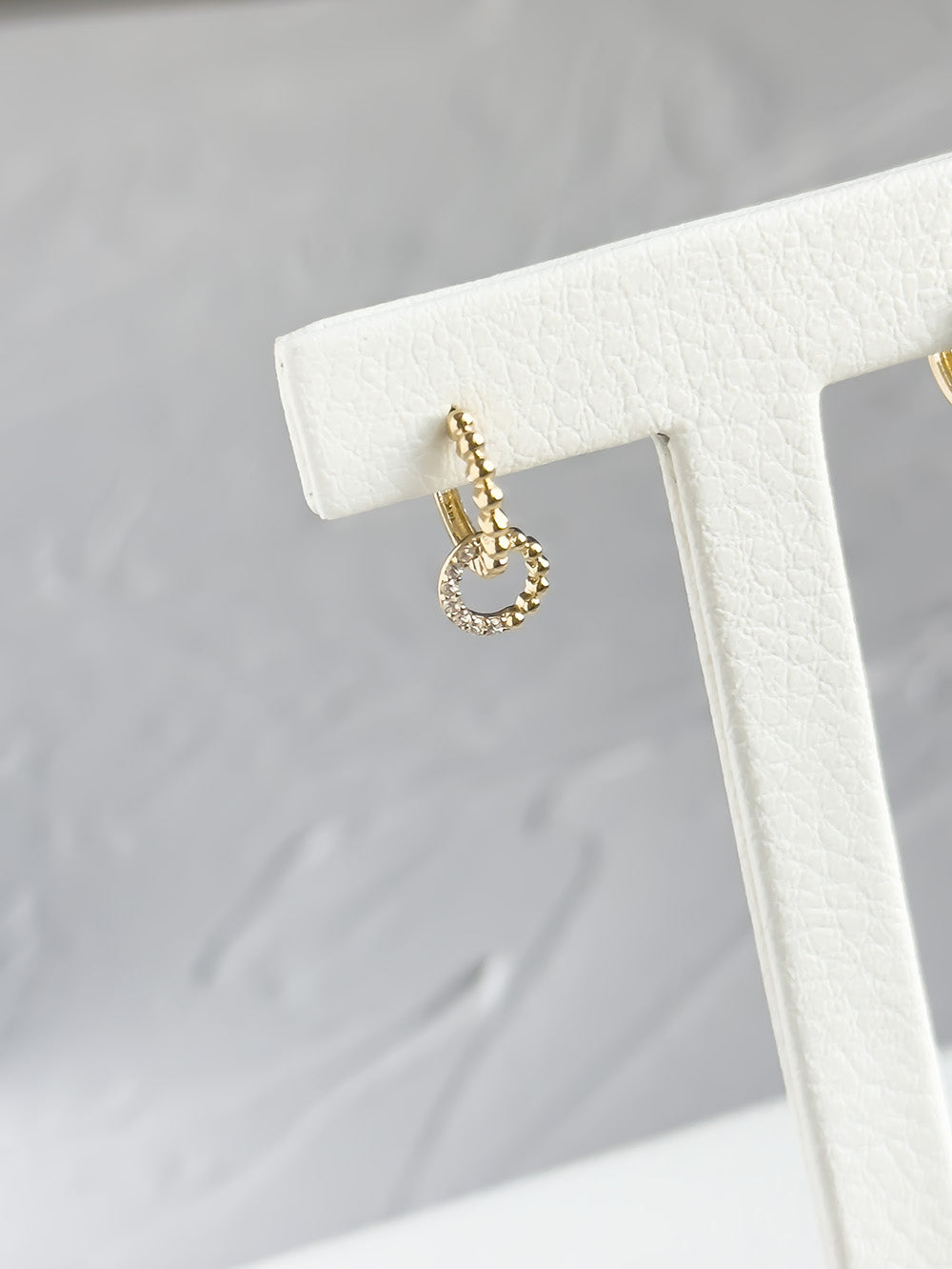 14k Gold Beaded Circle Drop Hoop Earrings