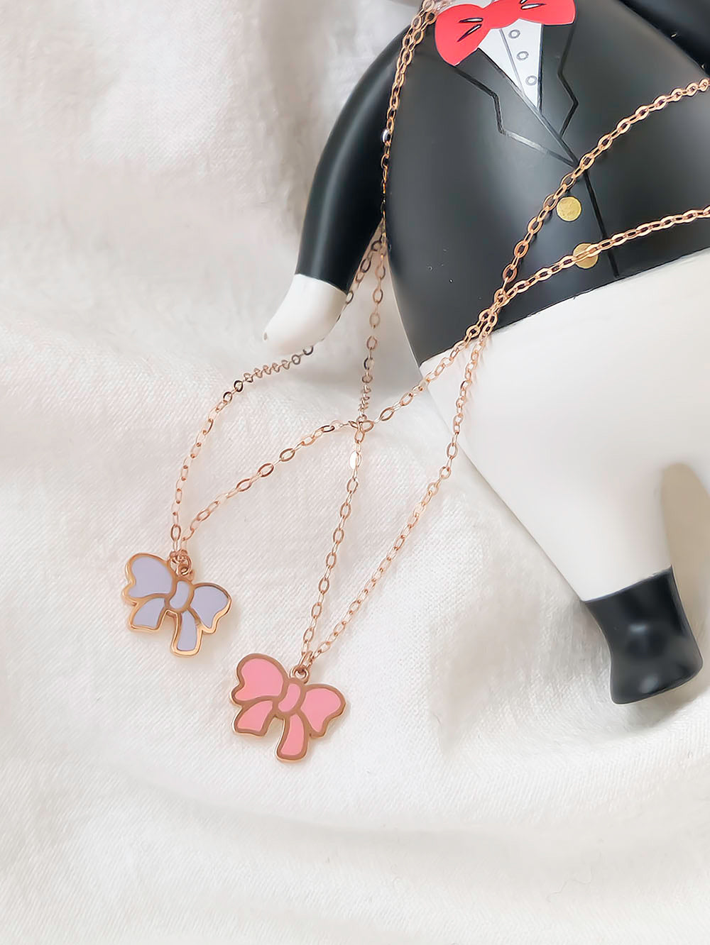 14k Rose Gold Epoxy Bow Necklace