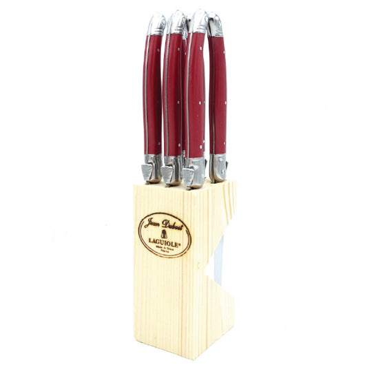 Jean Dubost 6 Steak Knives Red Handles in Block